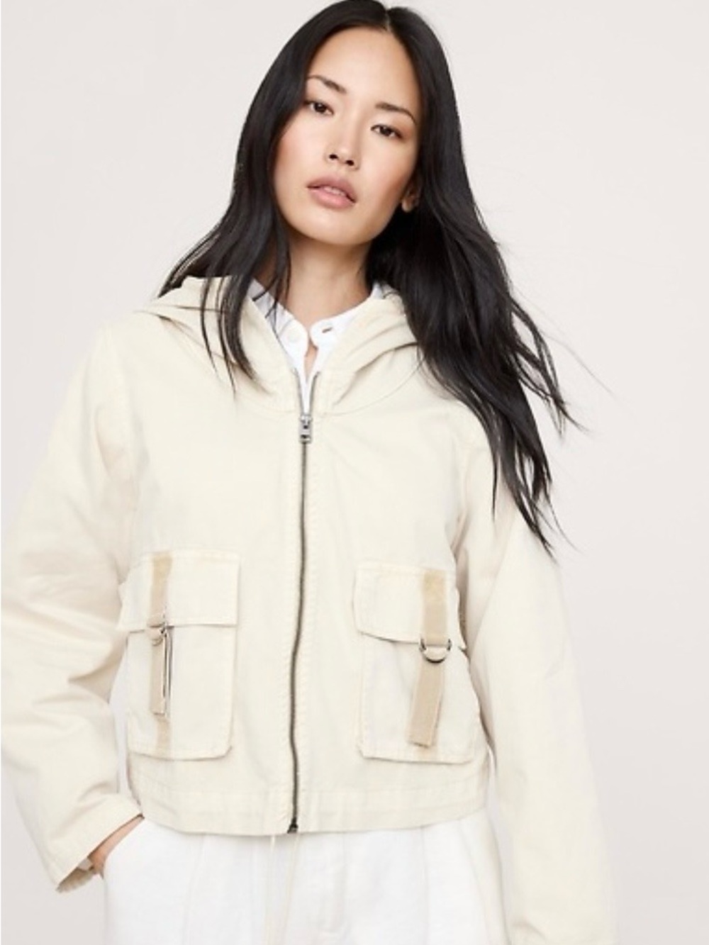 BANANA REPUBLIC Hooded Utility Jacket, Cream White, size XL